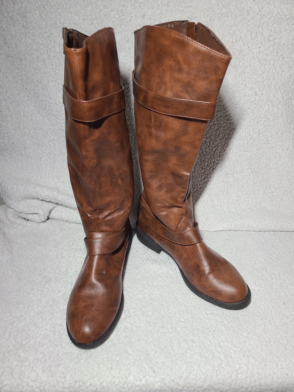 Brown Knee High Riding Boots Womens Size 9 Buckle Strap Zip Casual Fall Boots